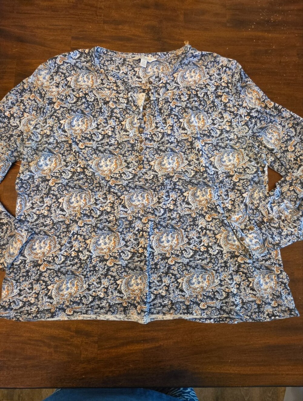 Lucky Brand Blue Paisley Boho Peasant Blouse Top - Size L